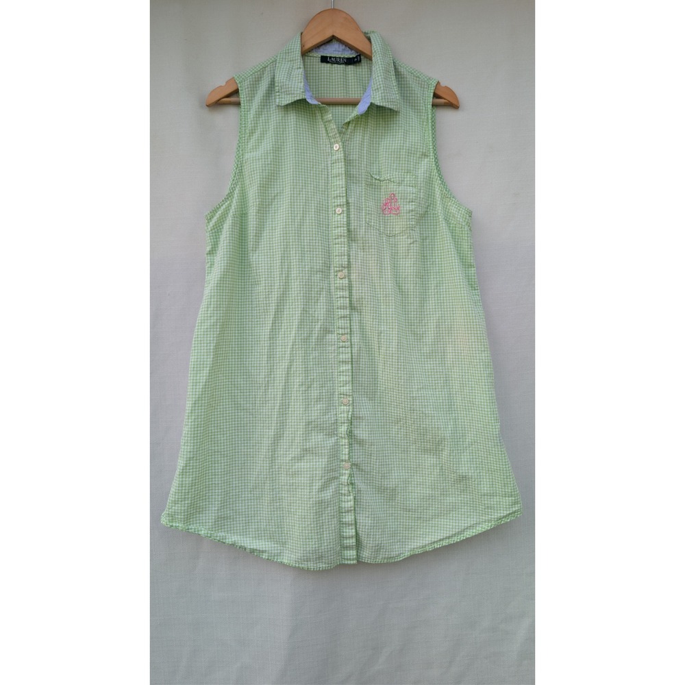 Lauren Ralph Lauren Green Gingham Sleeveless Button Down Shirt XL 8121233
